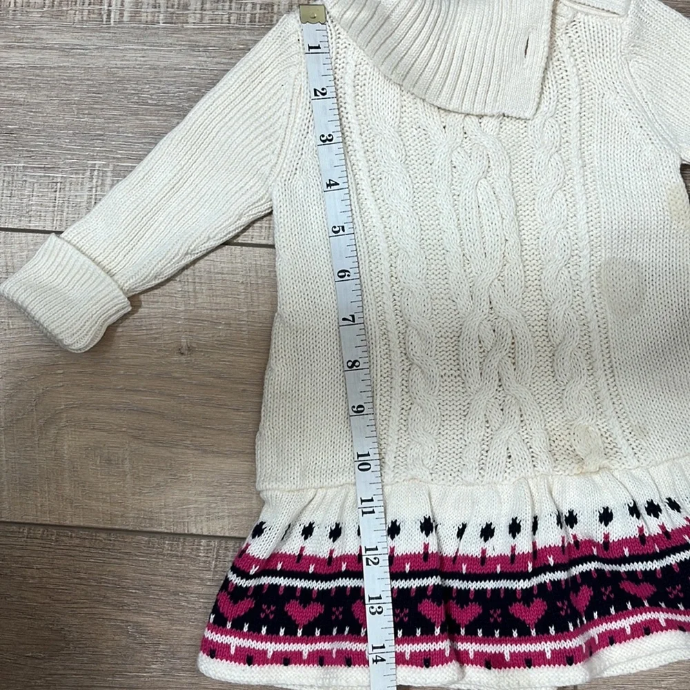 Baby Gap Cable Knit Dress Long Sleeve with Patterned Edge Buttons Cream Sz 3-6M